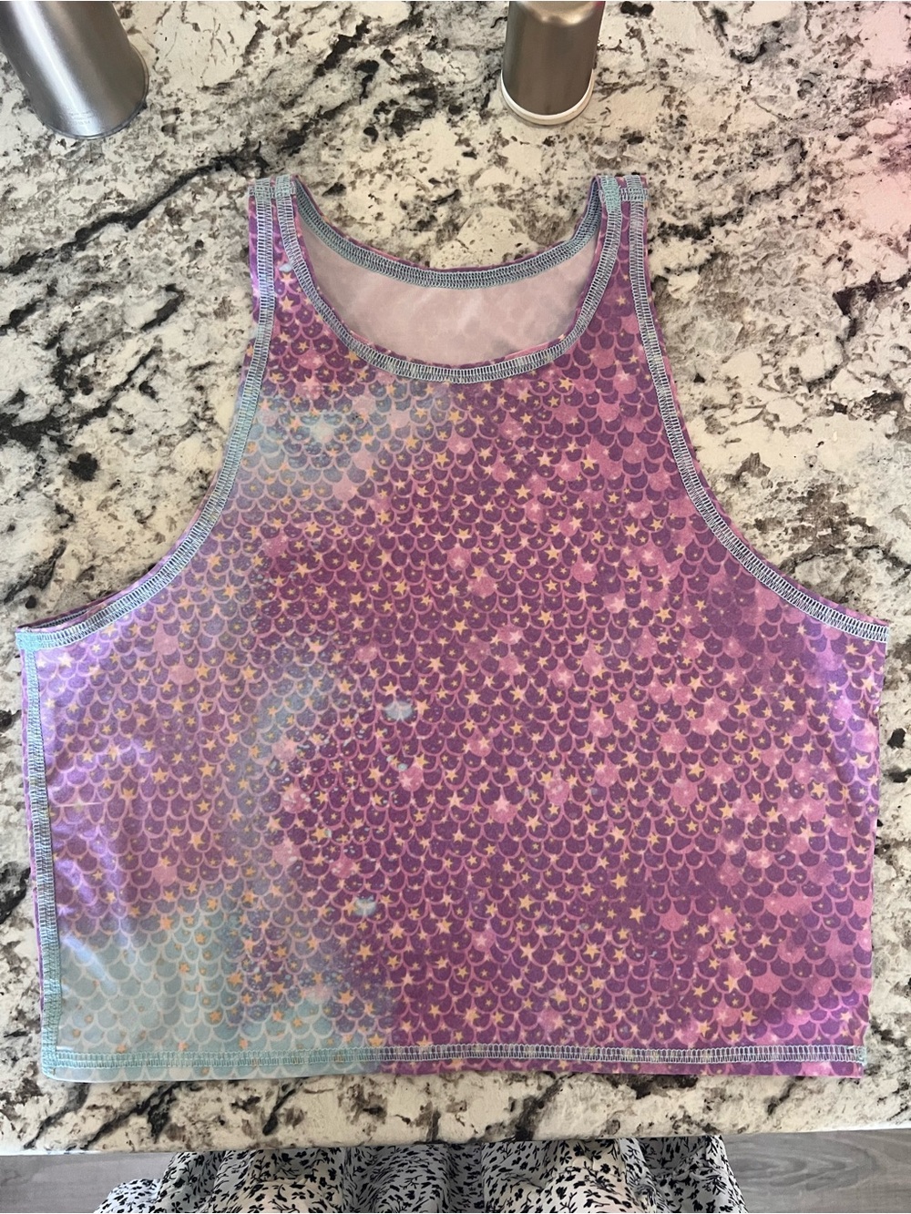 teeki Lavender and Teal Trim Performance Crop Top